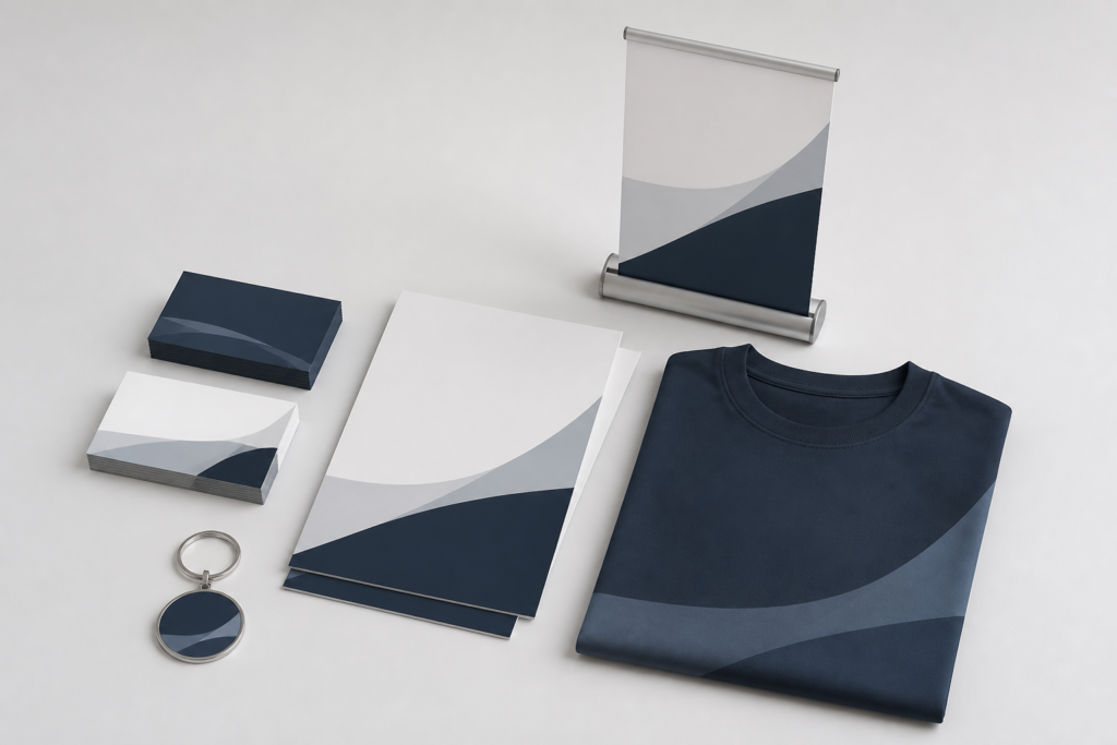 Spójny zestaw materiałów reklamowych małej firmy w nowoczesnym renderze 3D
