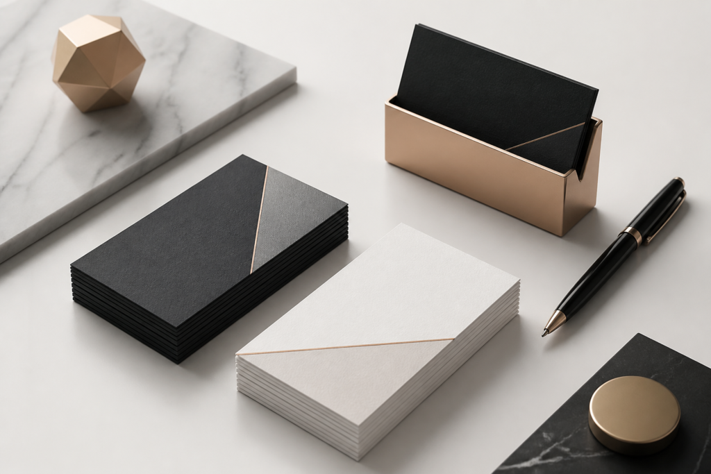 Minimalistyczne wizytówki firmowe pokazujące uporządkowany projekt bez nadmiaru informacji